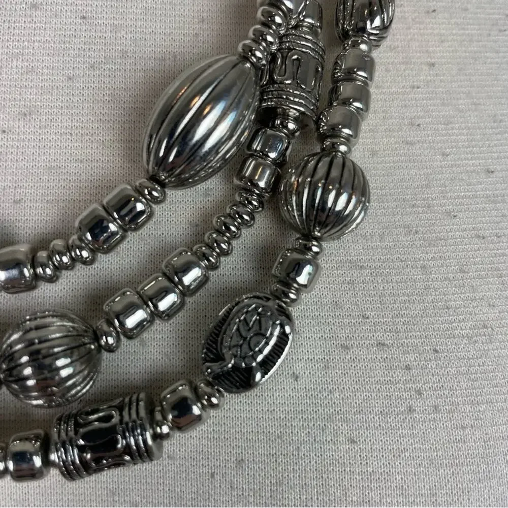 Chico's Silver Turtle Stamped Triple Strand Necklace